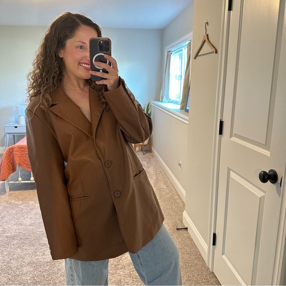 Rebecca Minkoff Brown Faux Leather Jacket XL - Picture 2 of 16